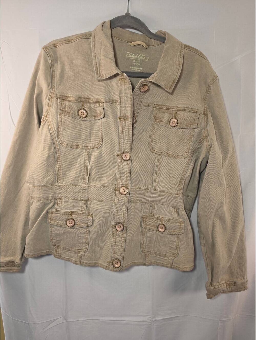 Faded Glory Women's Button-Up Casual Jacket Beige Size XL
